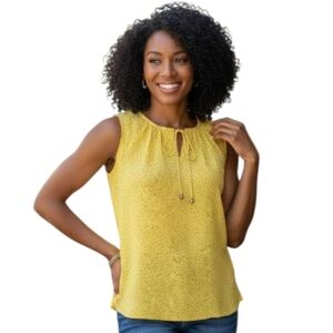 "LOFT" (S) Beautiful Color Blouse Yellow with Blue Specks in Excellent Condition